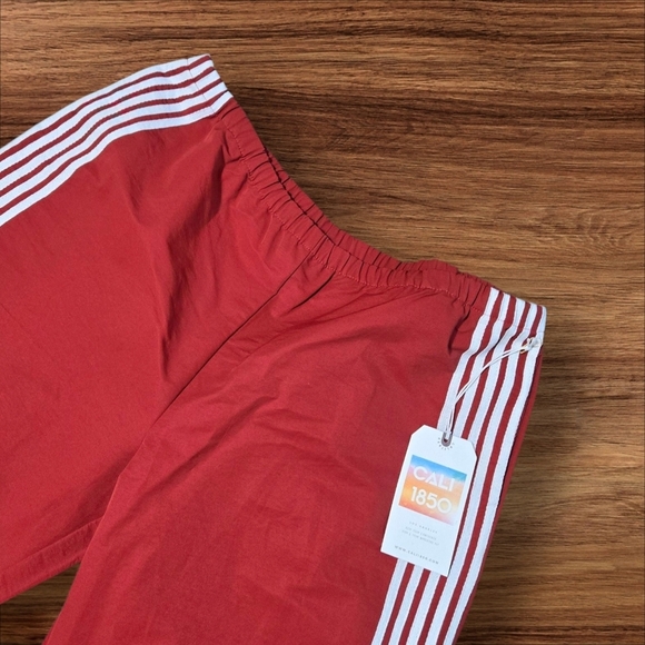 Cali 1850 Muted Red Track Pants with White Stripes NWT - Picture 2 of 8